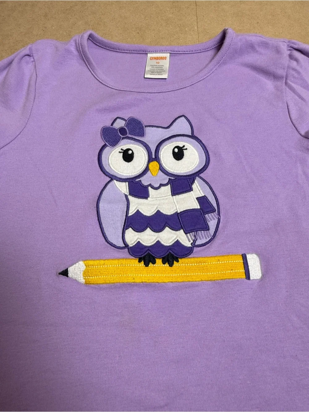 Gymboree Girls Size 10 Purple Owl Pencil Graphic T-Shirt School Top